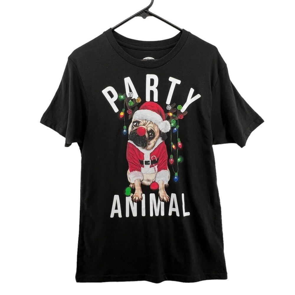 Size Small Party Animal Pug Dog Shirt Christmas Lights Santa Holiday Time Gift
